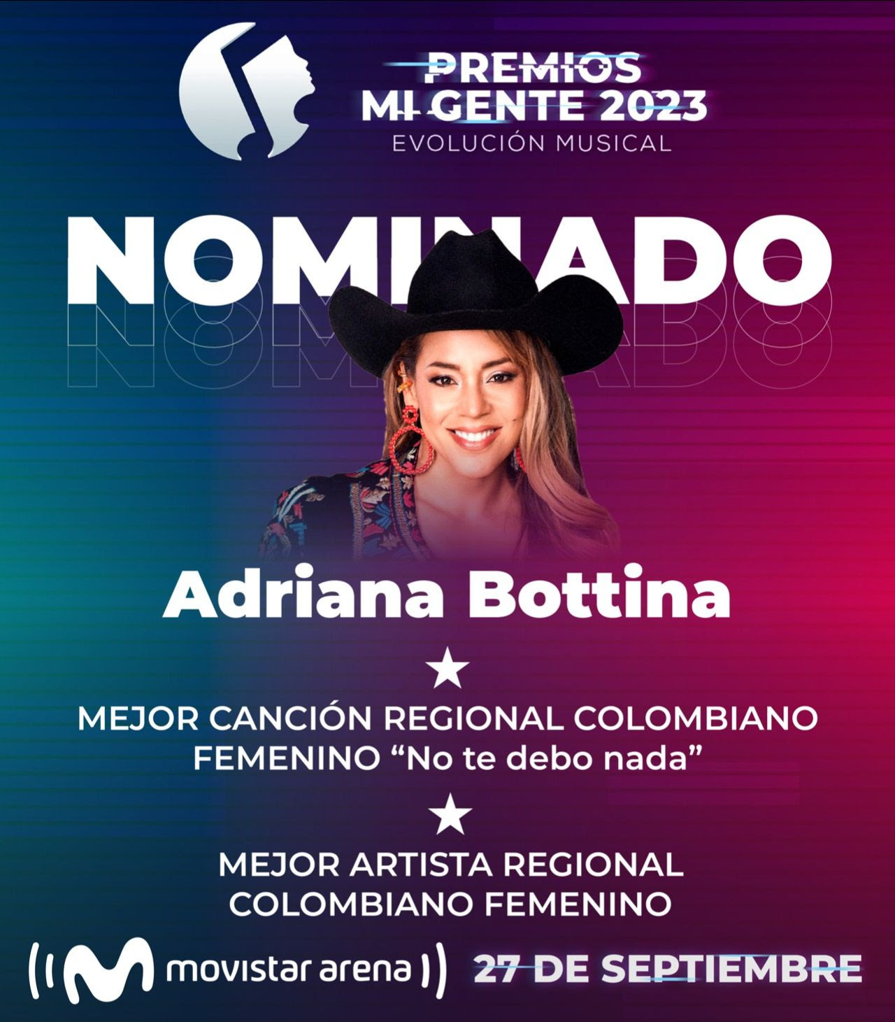 Agradecida con su público, Adriana Bottina recibe dos nominaciones a los Premios Mi Gente 2023