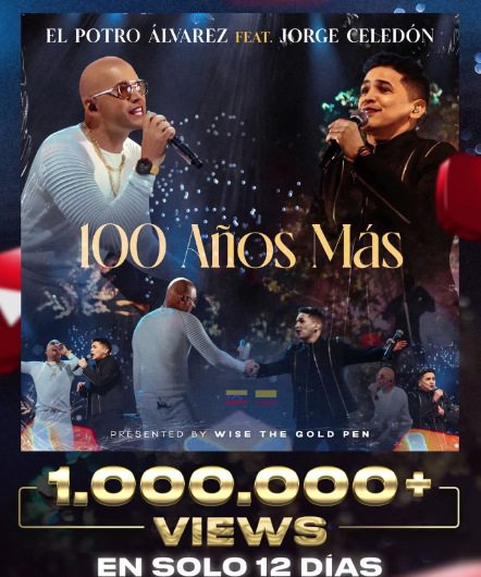 »100 Años más» de »El Potro» Álvarez y Jorge Celedón supera el millón de views en YouTube
